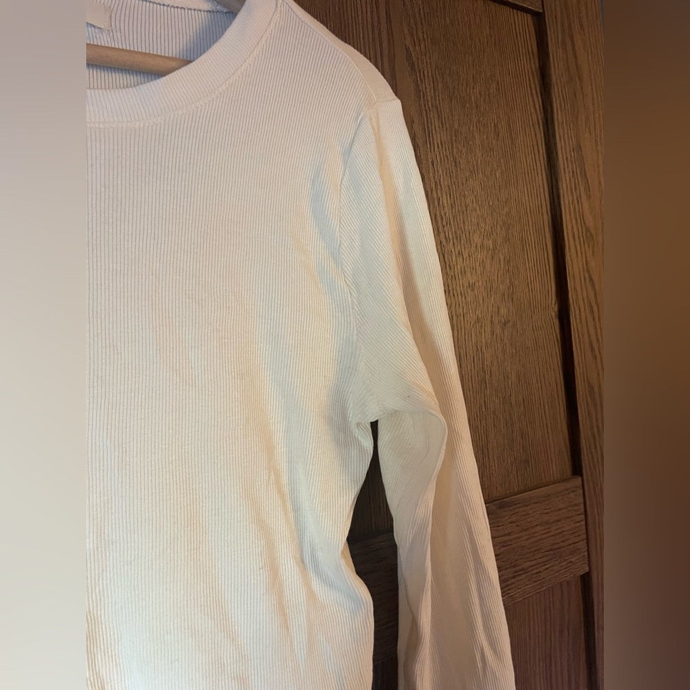 Madewell Fine Ribbed Supercrop Crewneck Long-Sleeve Tee in Antique Cream - L - Picture 2 of 4